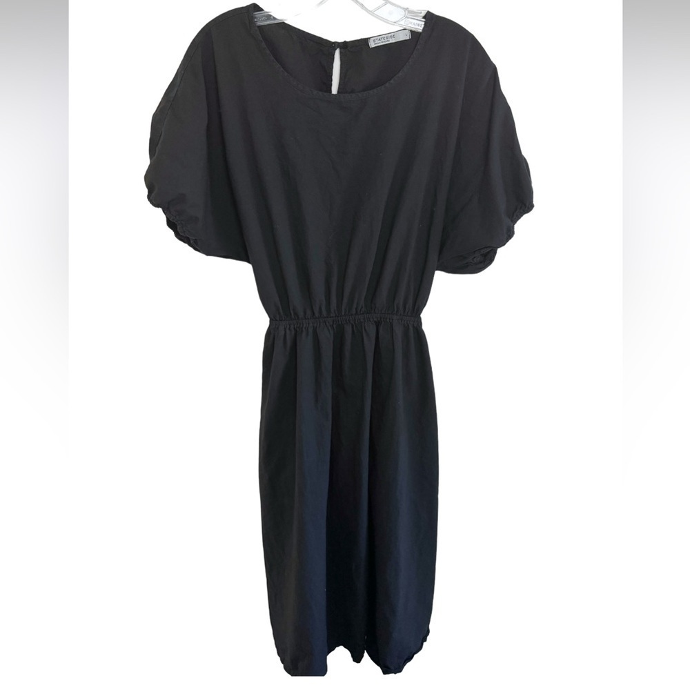 Stateside Black Summer Midi Dress Puff Sleeve Sz Large Coastal Beachy - Picture 3 of 13